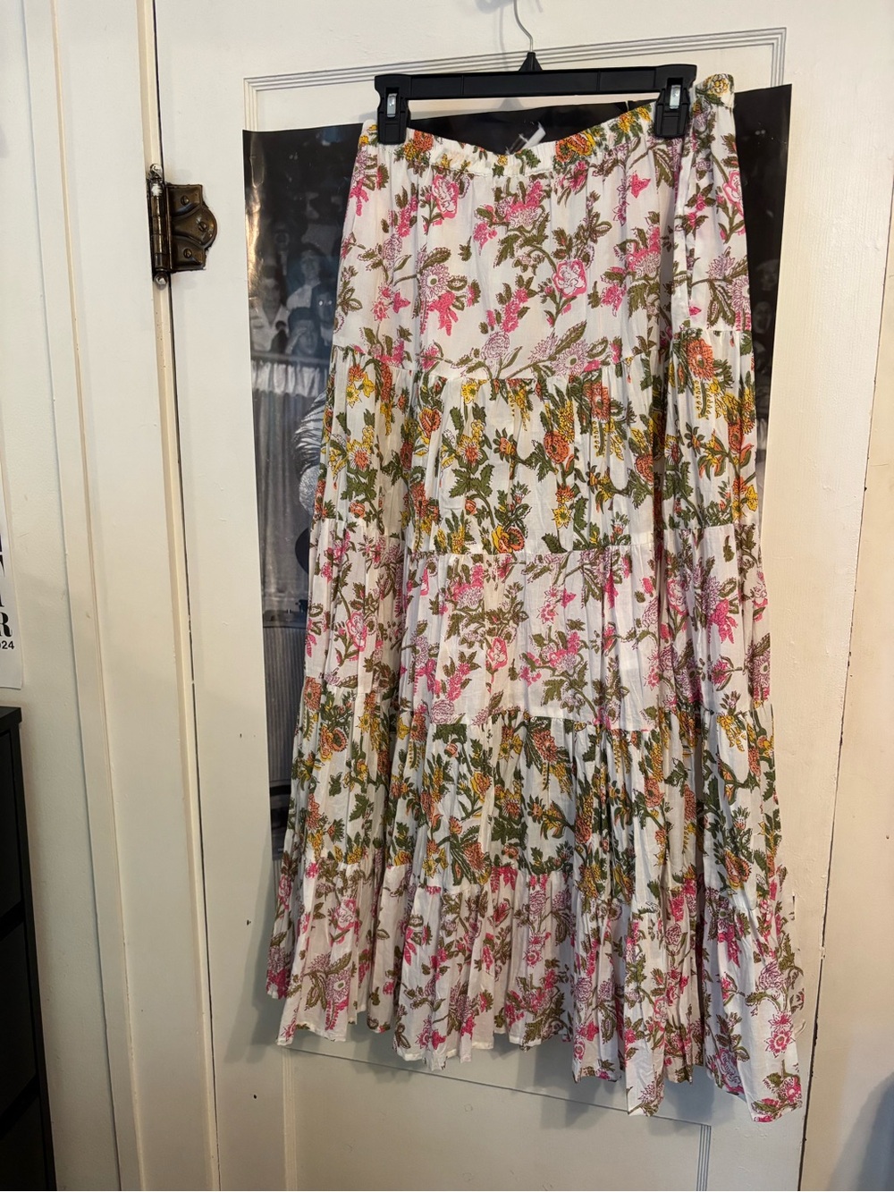 Floral Tiered Maxi Skirt - Pink & Green